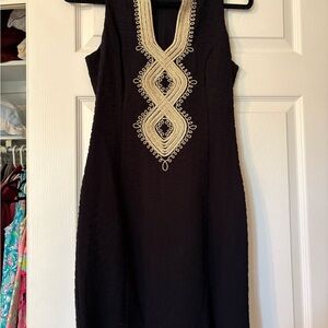 Lilly Pulitzer Black Midi Dress with Cream Embroidered Placket
